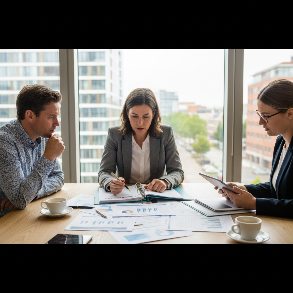 Ondernemers bespreken hun jaarrekening en financiële overzichten